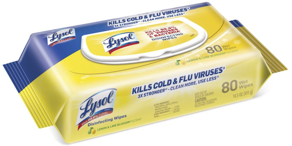 WIPES DISINFECTING 99716 LYSOL FLAT PACK 6/80/CS 